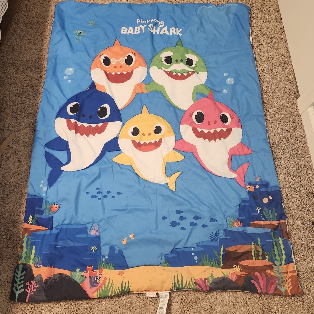 Baby Shark Family Pinkfong Toddler Comforter Blanket Blue White Reversible